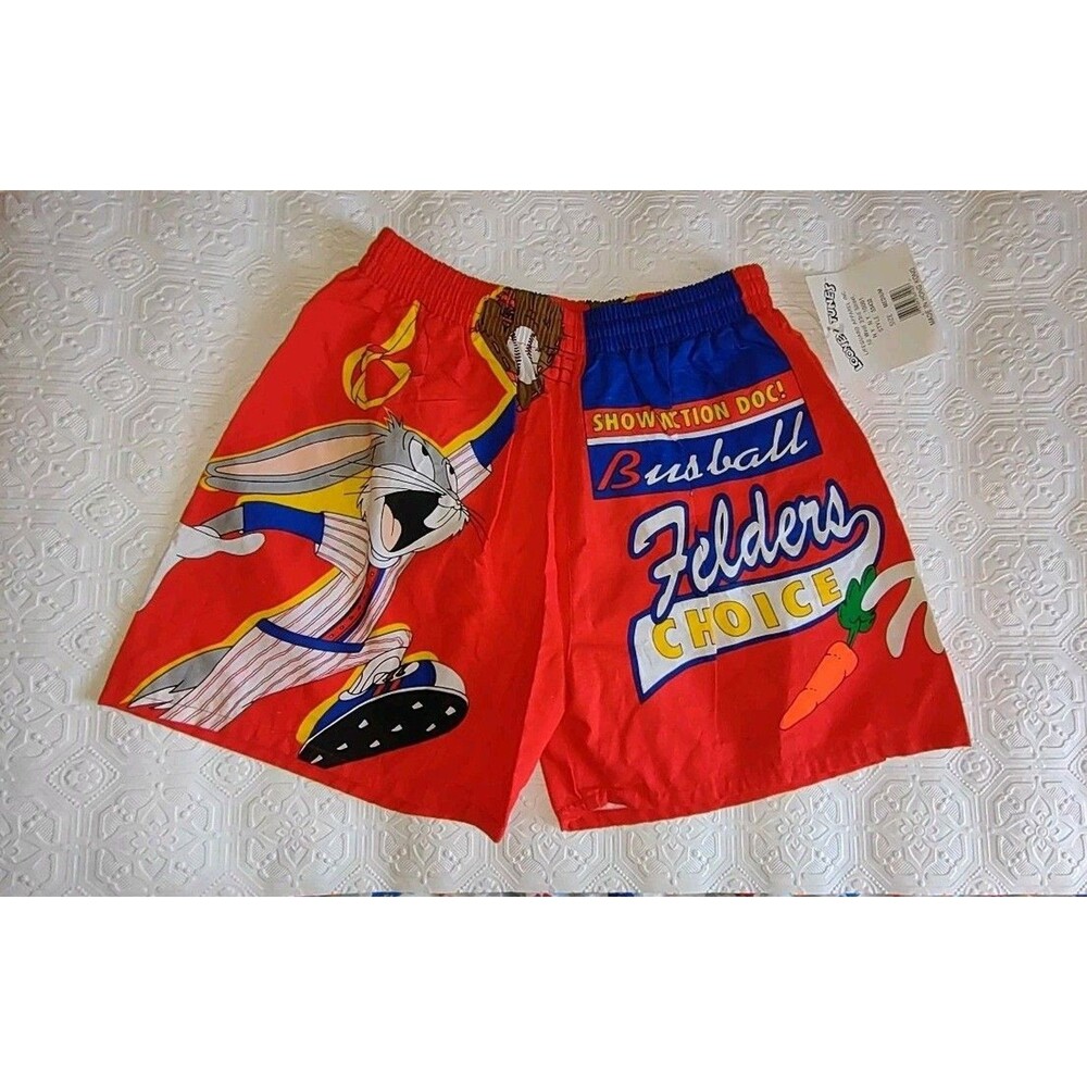 Sz Med Vintage NWT Bugs Bunny Looney Tunes Swim Shorts 90s